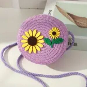New little Girls Straw Flower Crossbody Bag